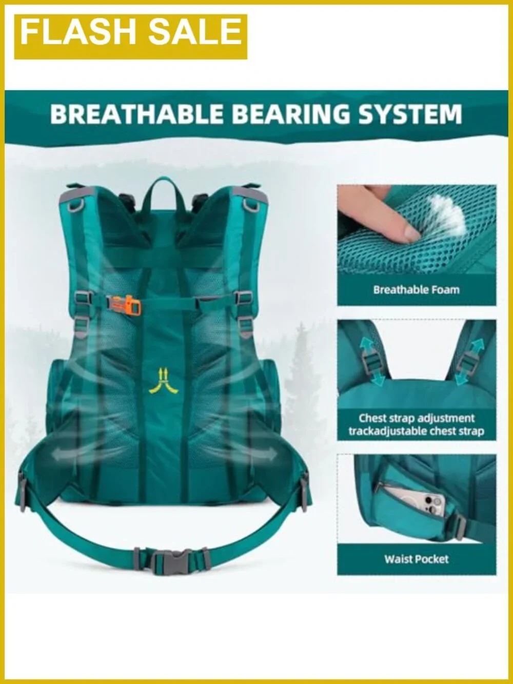 40L Waterproof Nylon Hiking Backpack Lightweight Travel Daypack